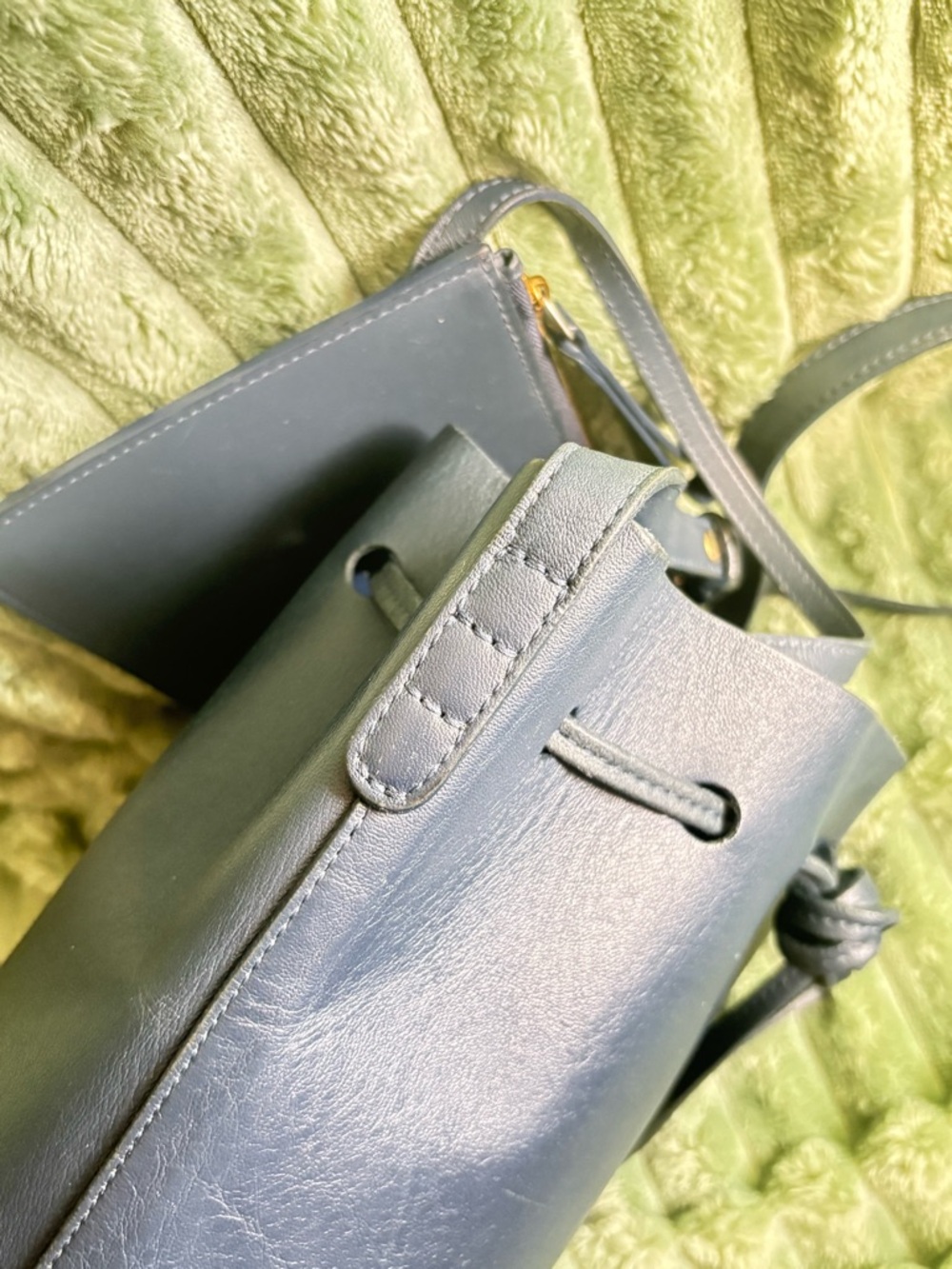 MANSUR GAVRIEL NAVY BLUE LEATHER MINI BUCKET BAG with WALLET - Picture 4 of 14